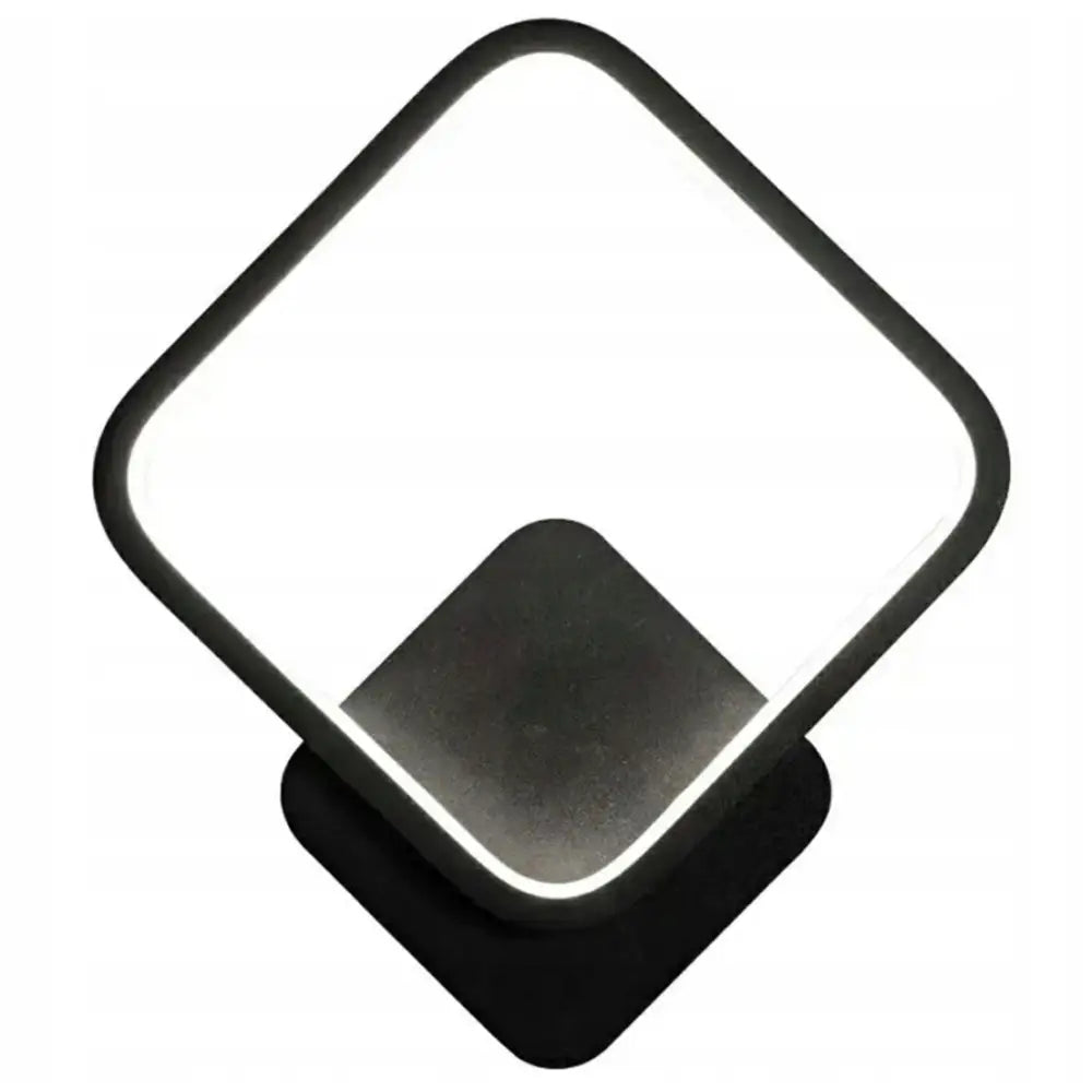 Vegglampe LED 12W i svart, frontvisning med kontinuerlig lyslinje som rammer inn det firkantede designet.