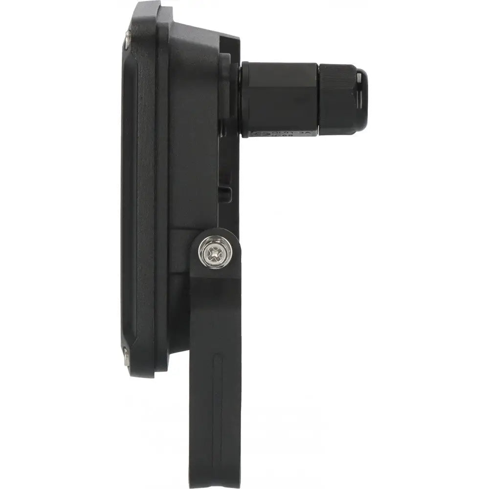 Vegglampe LED JARO, sidevisning som fremhever metallskruer, kabeltilkobling og robust sort plastkapsling.