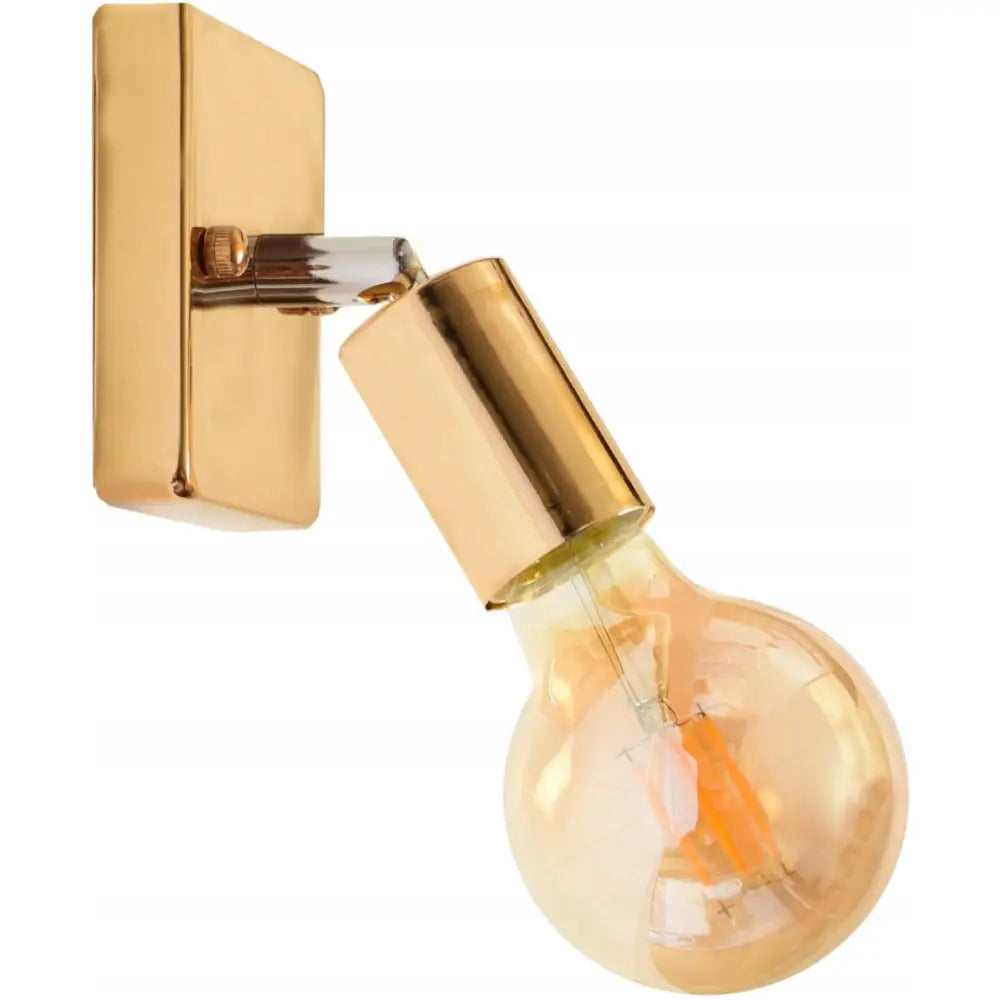 Vegglampe Liten Kvadrat Gull Ezo, sidevisning med blank gullflate, vintage lyspære og rektangulær veggplate.