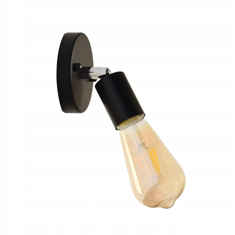 Vegglampe Liten Svart Ezo Rund, sidevisning med synlig lyspære og justerbart lampehode i industrielt metall.