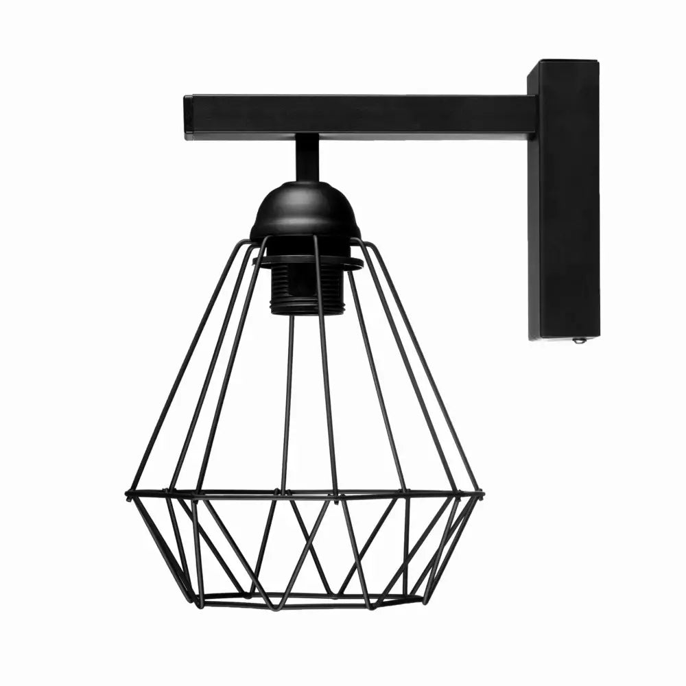 Vegglampe Loft Tråd Diamant i sort metall, sidevisning som fremhever det åpne, geometriske gitterdesignet.