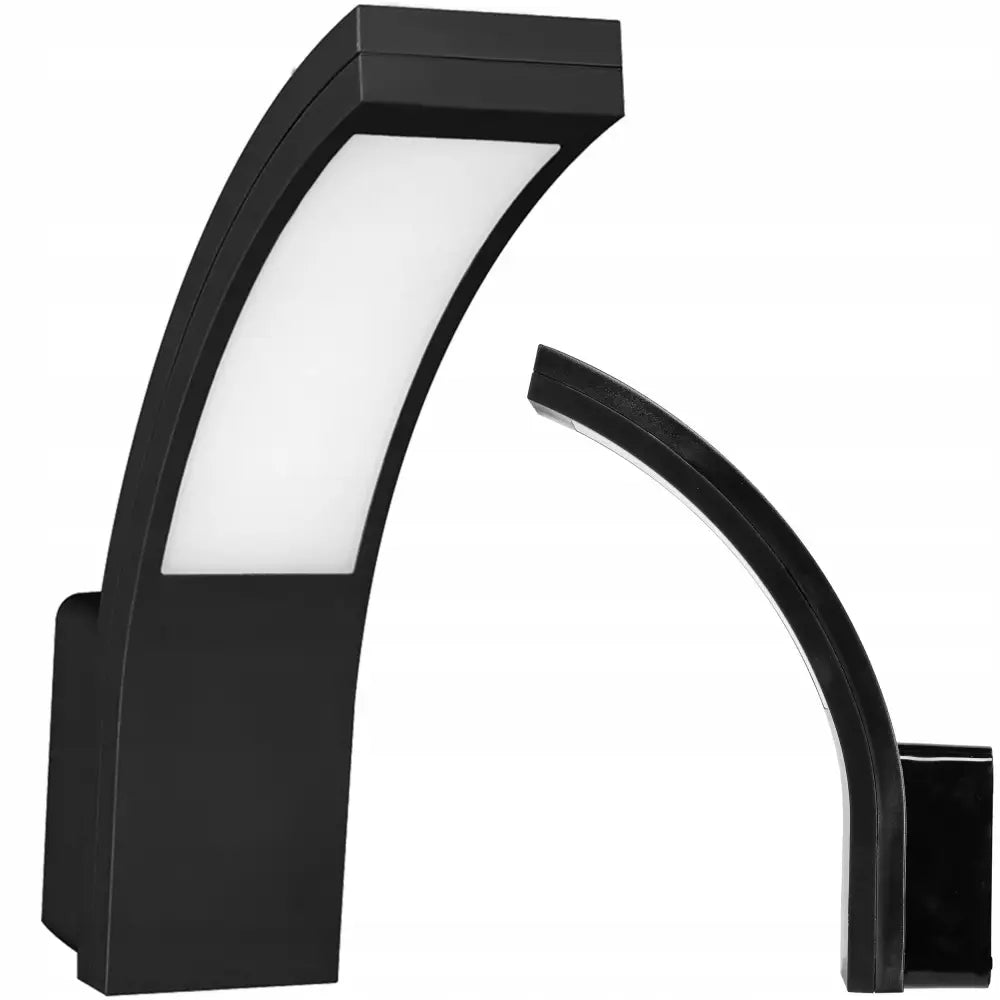 Vegglampe utendørs LED, to svarte buede lamper med matt hvit lysflate i moderne, minimalistisk stil.