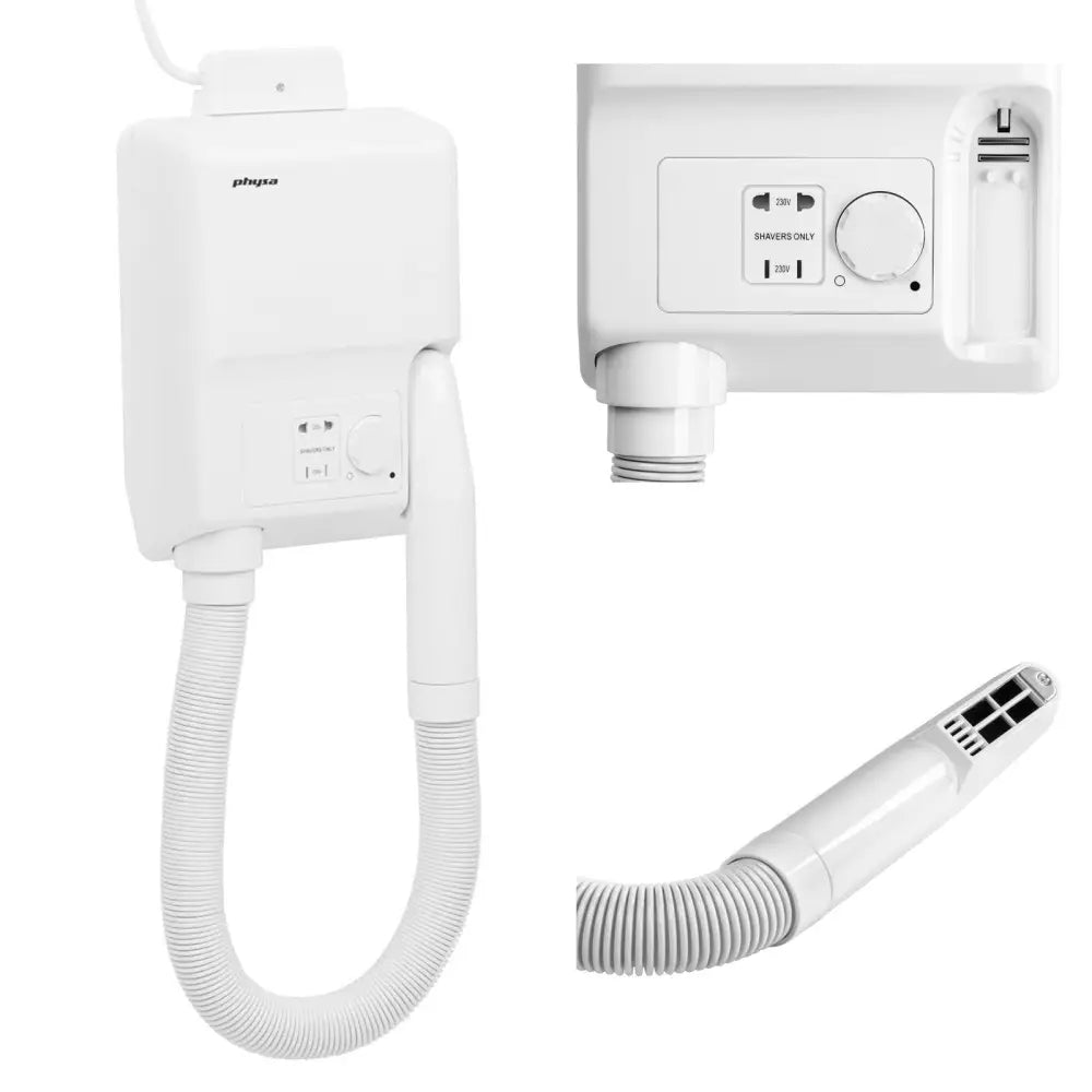 Veggmontert Hvit Hotellbasseng Hårføner 700w Physa Ultime