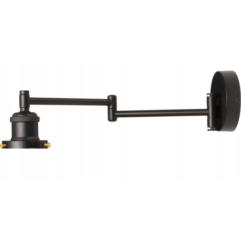 Veggmontert justerbart stativ i matt svart metall, sidevisning med leddet arm og messingdetaljer i industriell stil.