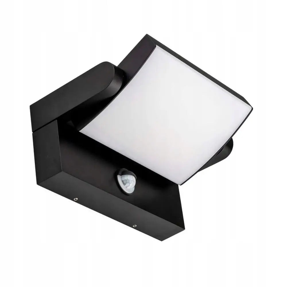 Veggmontert V-Tac LED-lampe, sort firkantet design med matt hvit front og synlig sensor, sett skrått forfra.
