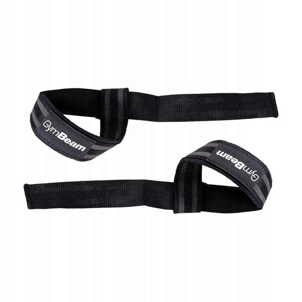 Vektløftingsbelter Black&Grey, sett ovenfra, med hvit logo og grå kantdetaljer på slitesterkt sort stoff.