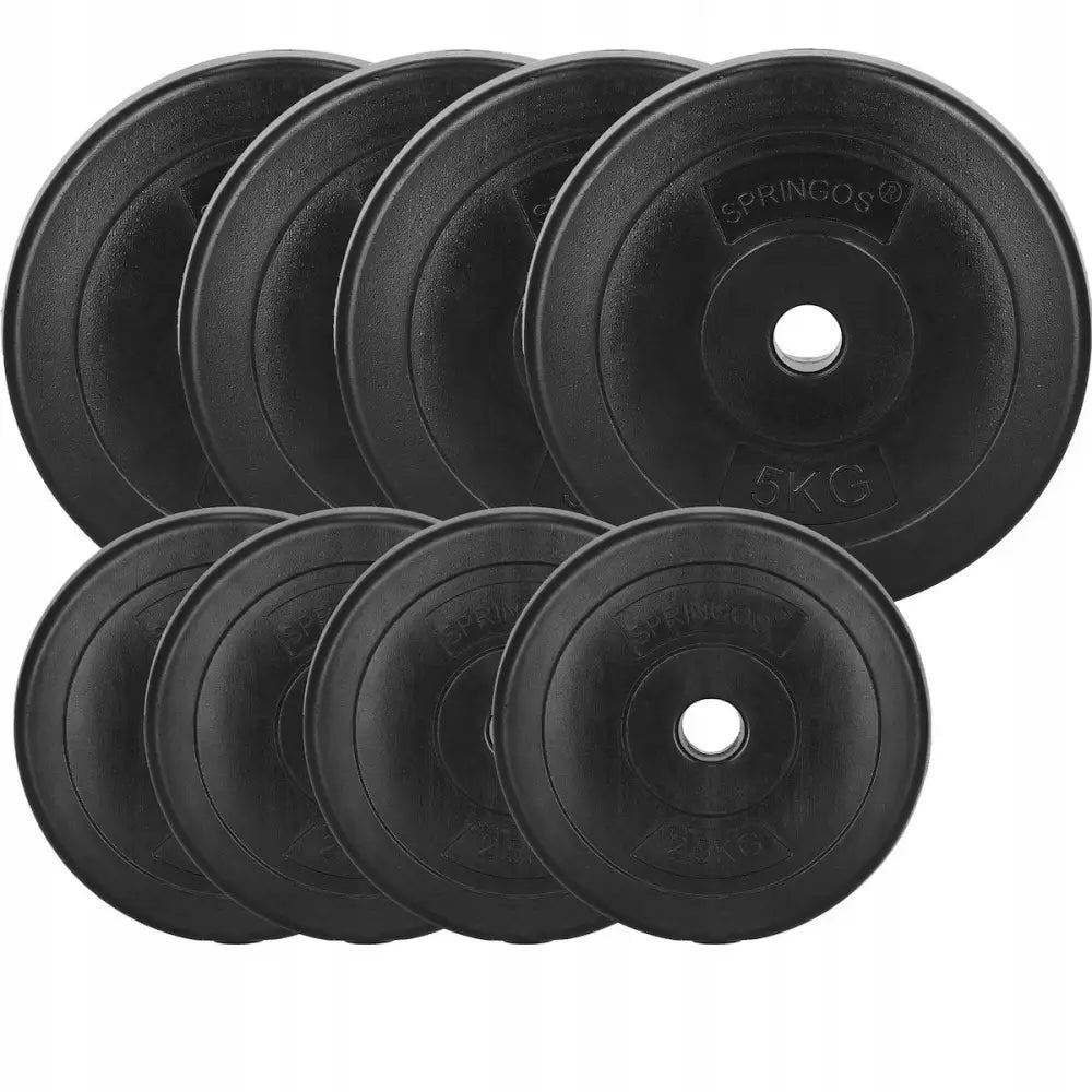 Vektsett 30 kg med sorte komposittplater, frontvisning med tydelig vektmerking og åpning for vektstang.