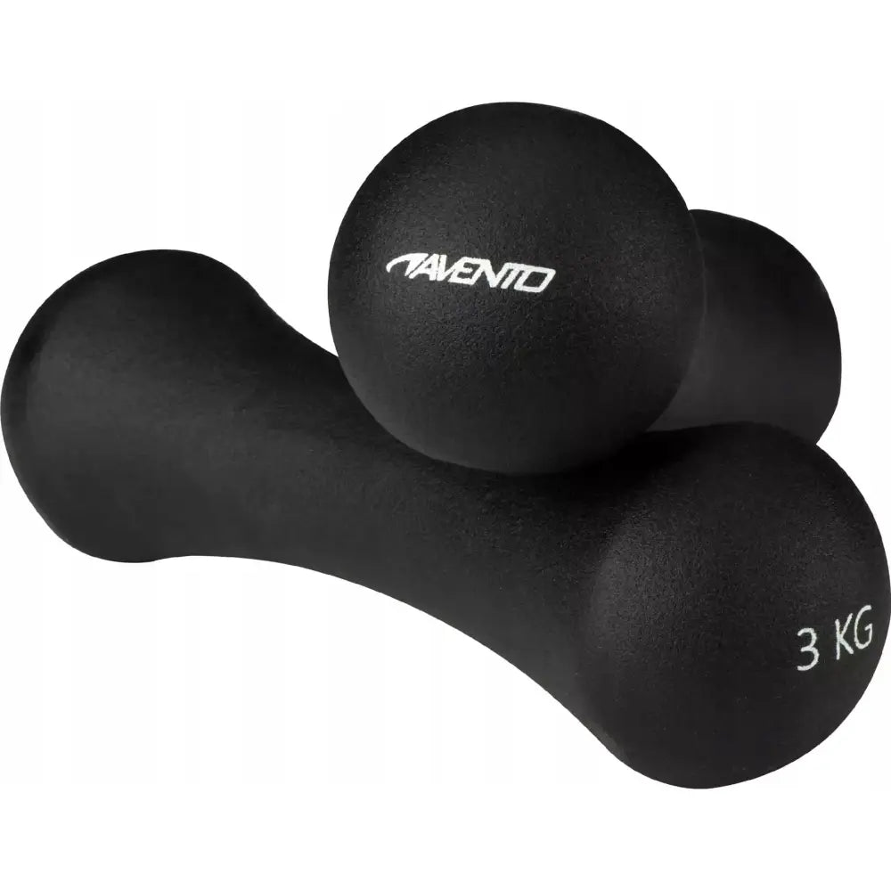 Vektsett vinylmanualer fra Avento, to svarte hantler med rundede ender og synlig hvit 3 kg-logo.