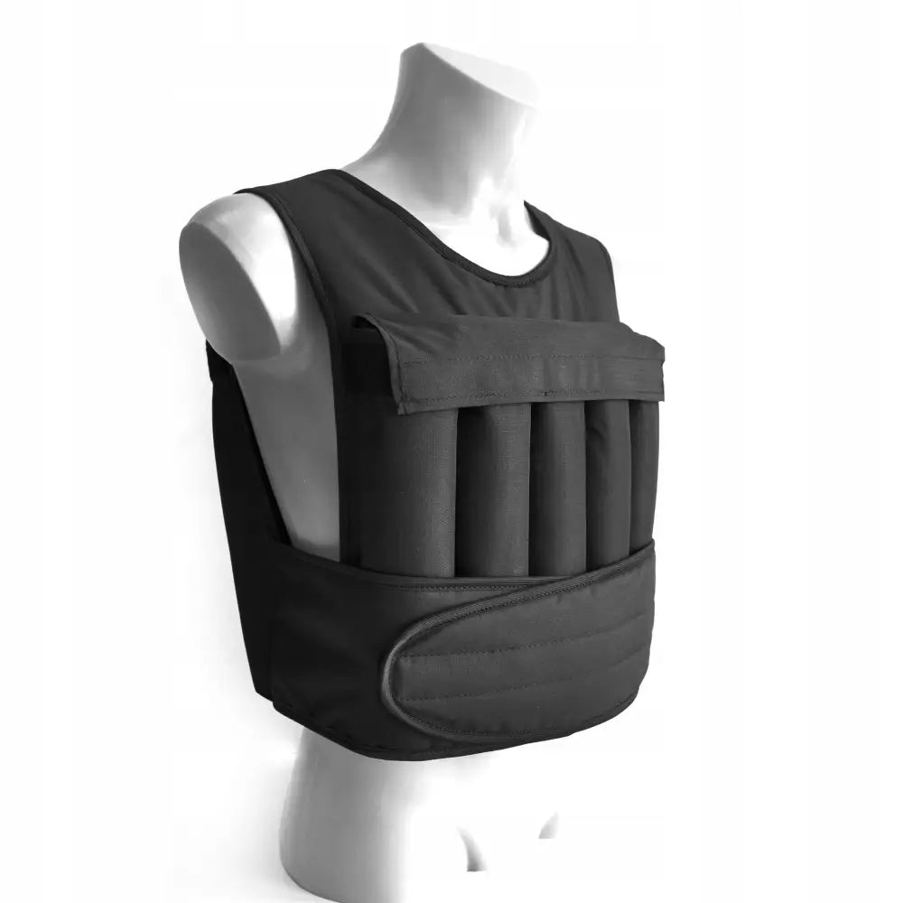 Vektvest 10 kg i sort tekstil, skrå forsidevisning med brede, polstrede skulder- og frontpaneler.