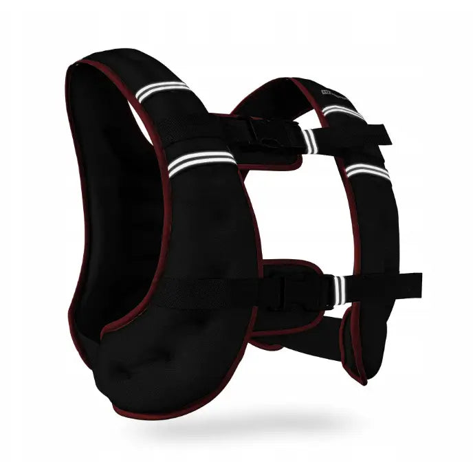 Vektvest 10kg, sidevisning som fremhever mørkerød kant, hvite reflekser og justerbare spenner.