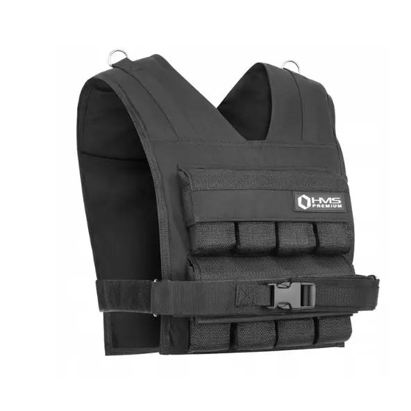 Vektvest 16kg i svart slitesterkt stoff, fremside med justerbar rem og lommer til vekter.