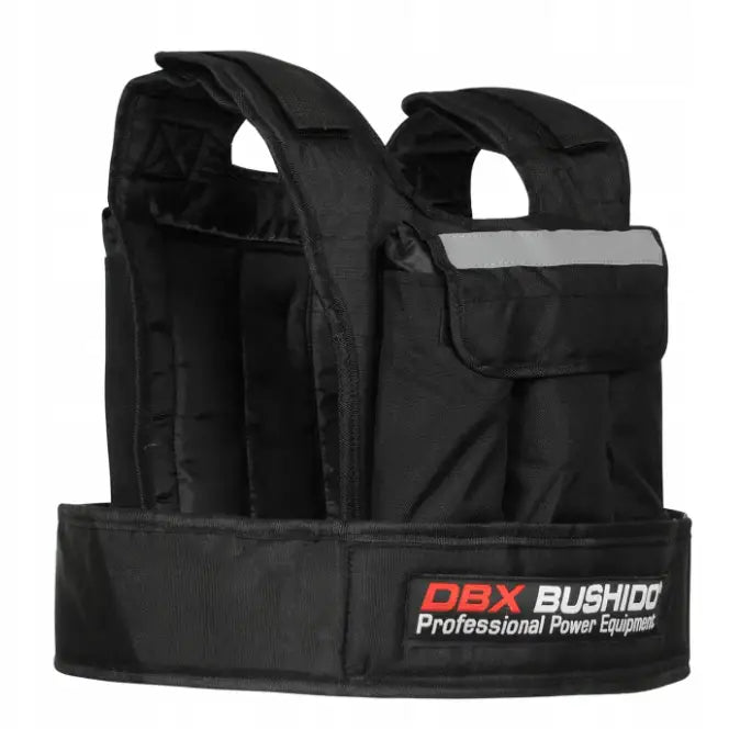 Vektvest 20kg i sort, skrå vinkel som viser refleksdetalj på brystet og logo foran på midjen.