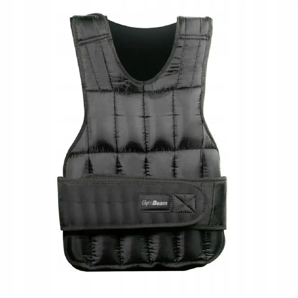 Vektvest for trening og løping, sort polstret design med justerbar borrelåsstropp og GymBeam-logo foran.