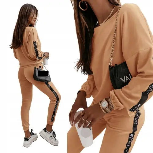 Velur Joggedress Sett med Hettegenser og Bukser Beige