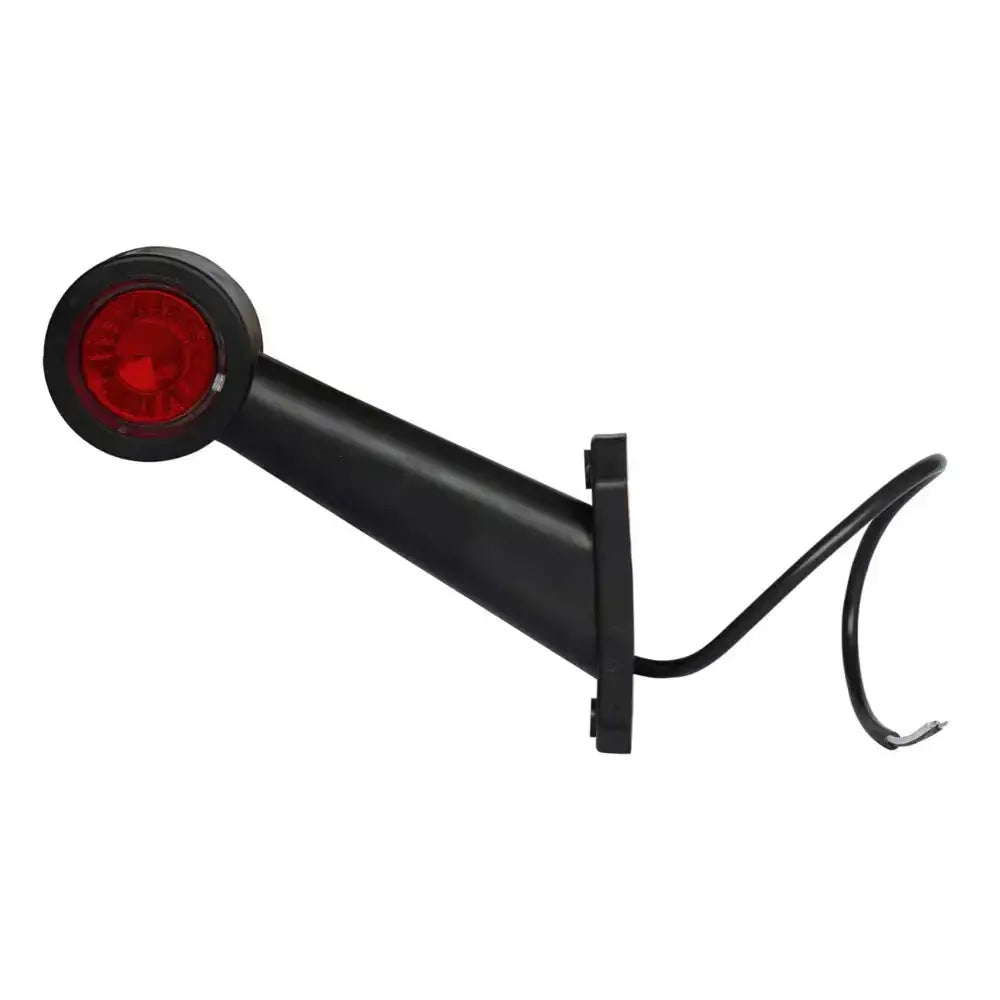 Venstre klaring LED-lampe med svart armatur, rund rød reflektor og synlig ledning fra siden.