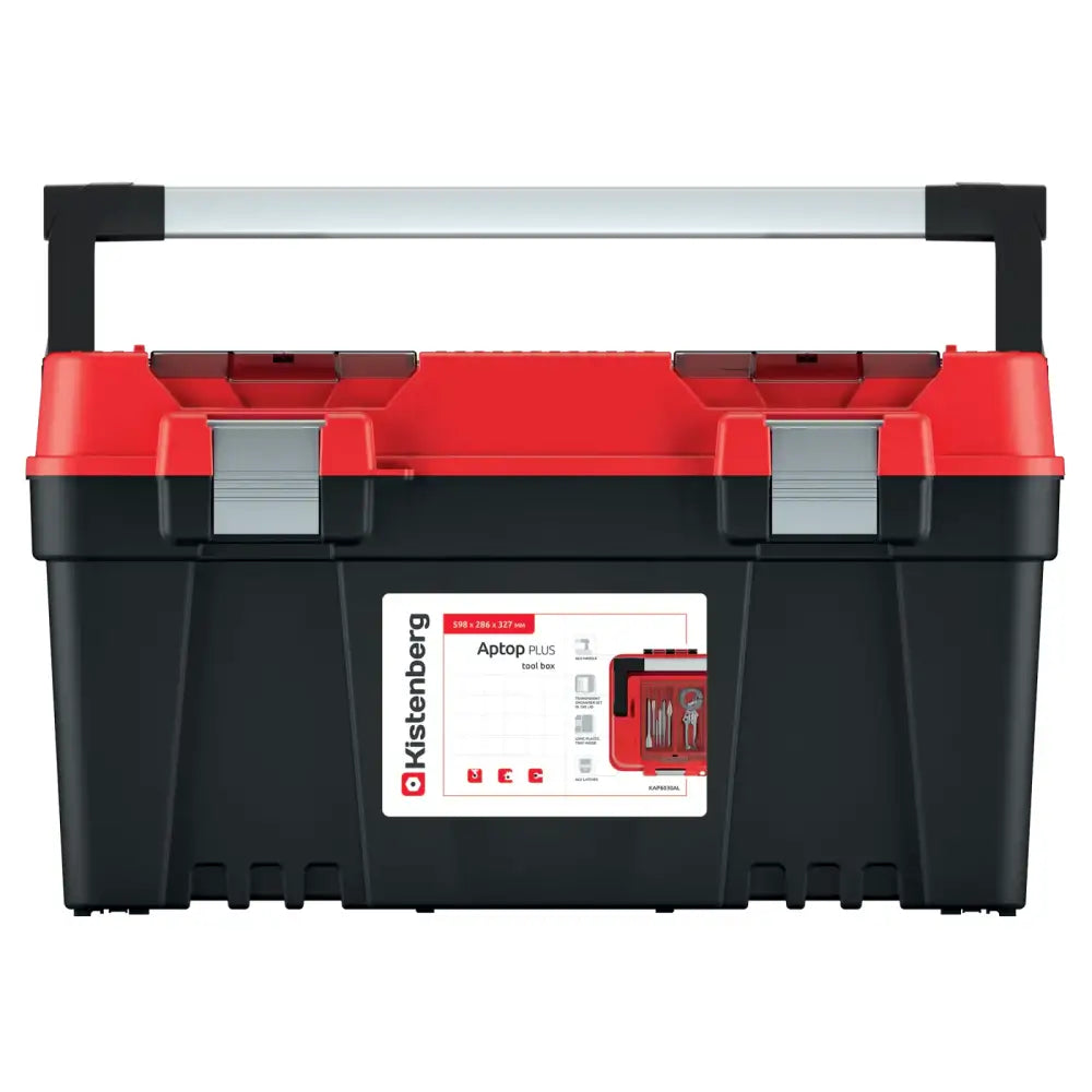 Verktøykasse ApTop Plus 60, frontvisning med sølvspenner, røde detaljer og tydelig logo på forsiden.