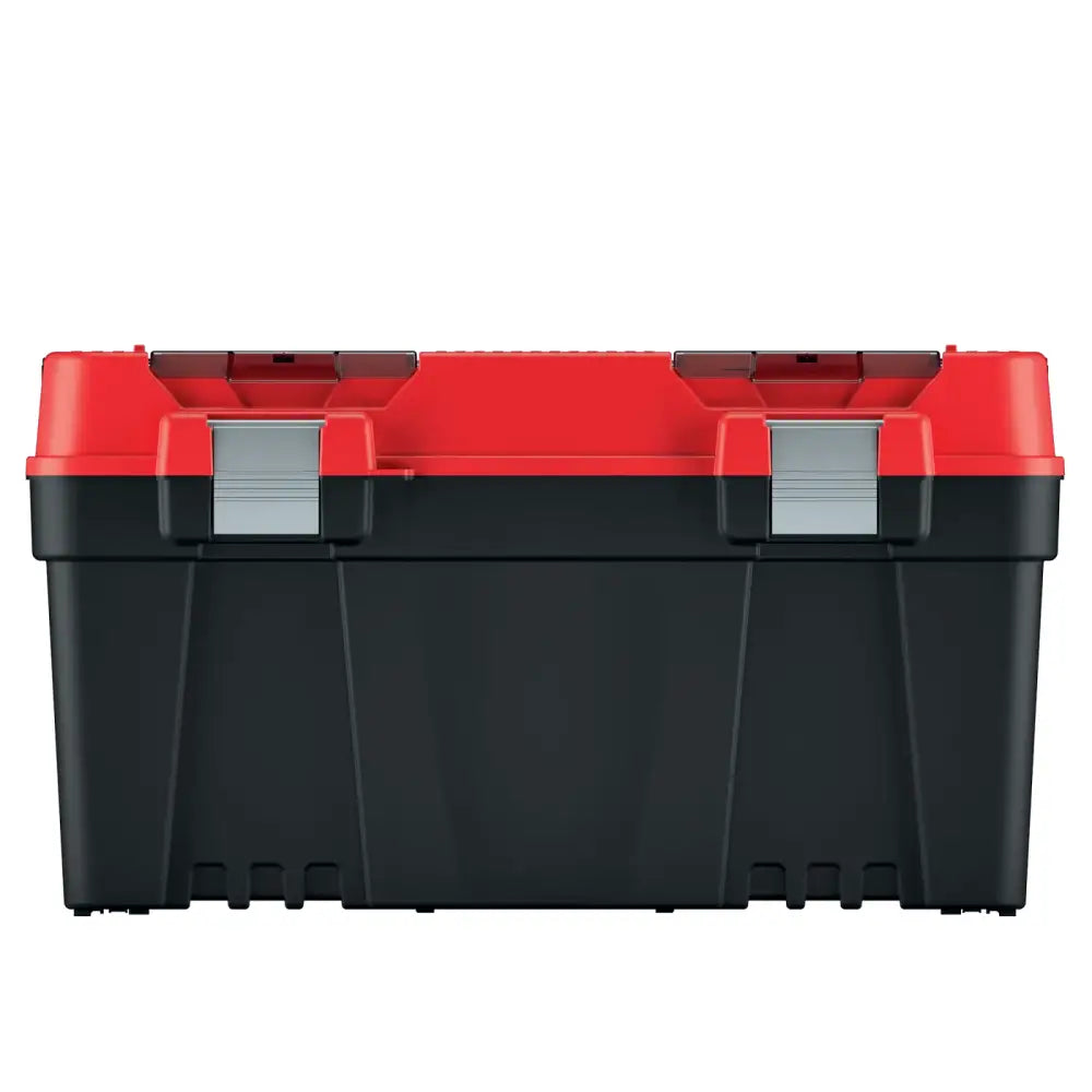 Verktøykasse ApTop Plus 60, frontbilde med rødt lokk, svart bunn og to sølvfargede metallåser.