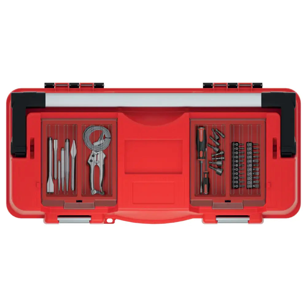 Verktøykasse ApTop Plus 60, åpent lokk viser oversiktlig sortering av små verktøy og bits fra toppen.