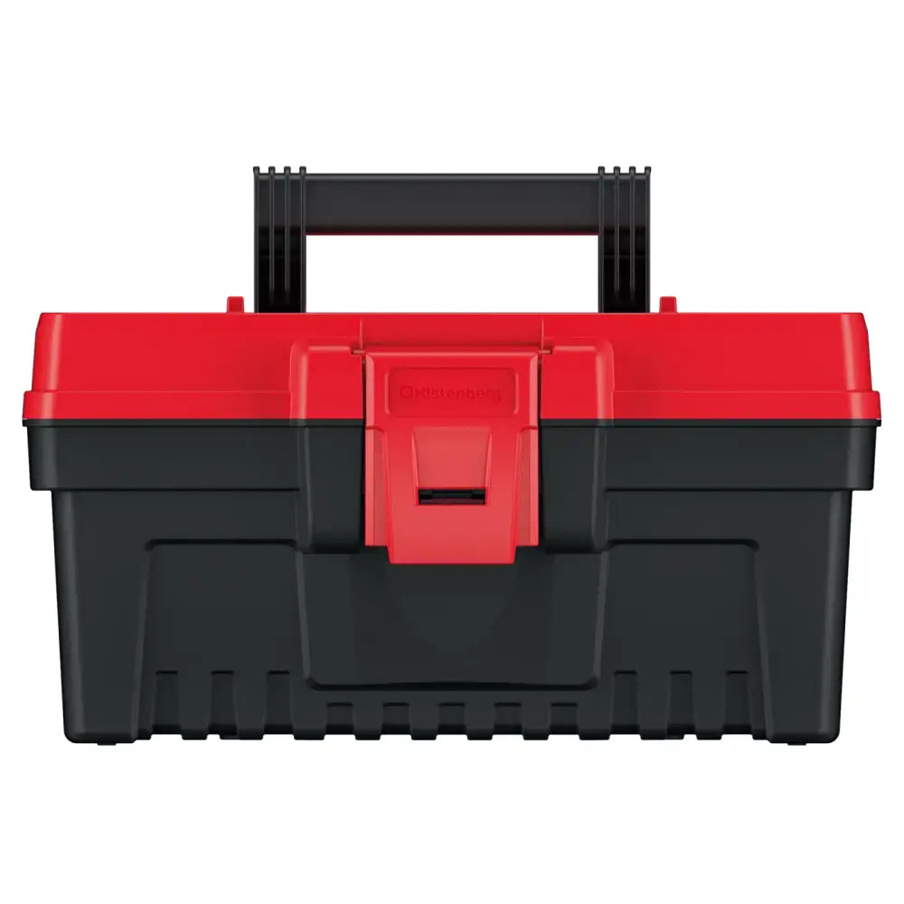 Verktøykasse Evo 30, frontbilde som viser rødt bærehåndtak og kraftige klips-låser på lokket.