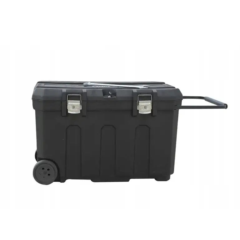 Verktøykasse Kombi 189L sett fra siden med store hjul, teleskophåndtak og solide metallspenner på lokket.