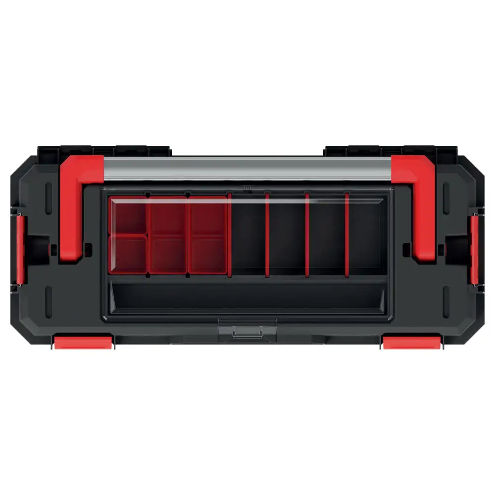 Verktøykasse S-block Alu Log 65 sett ovenfra, viser rominndeling under gjennomsiktig lokk.