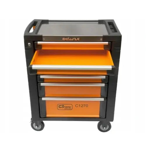 Verktøyvogn Richmann, frontvisning med åpen skuff som viser organiserte verktøy og robuste hjul.