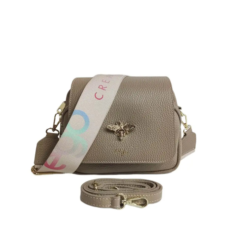 Veske Messenger Ego Ekte Skinn Beige med Bie