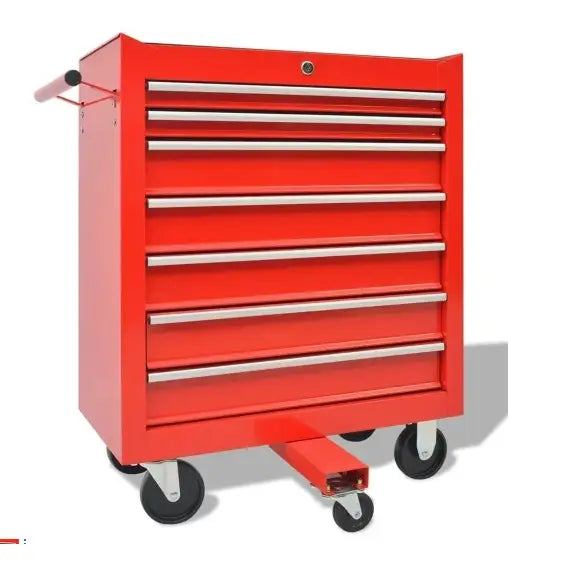 Vidaxl verkstedvogn i rødt metall med seks skuffer, sidehåndtak og fire hjul, vist skrått forfra.