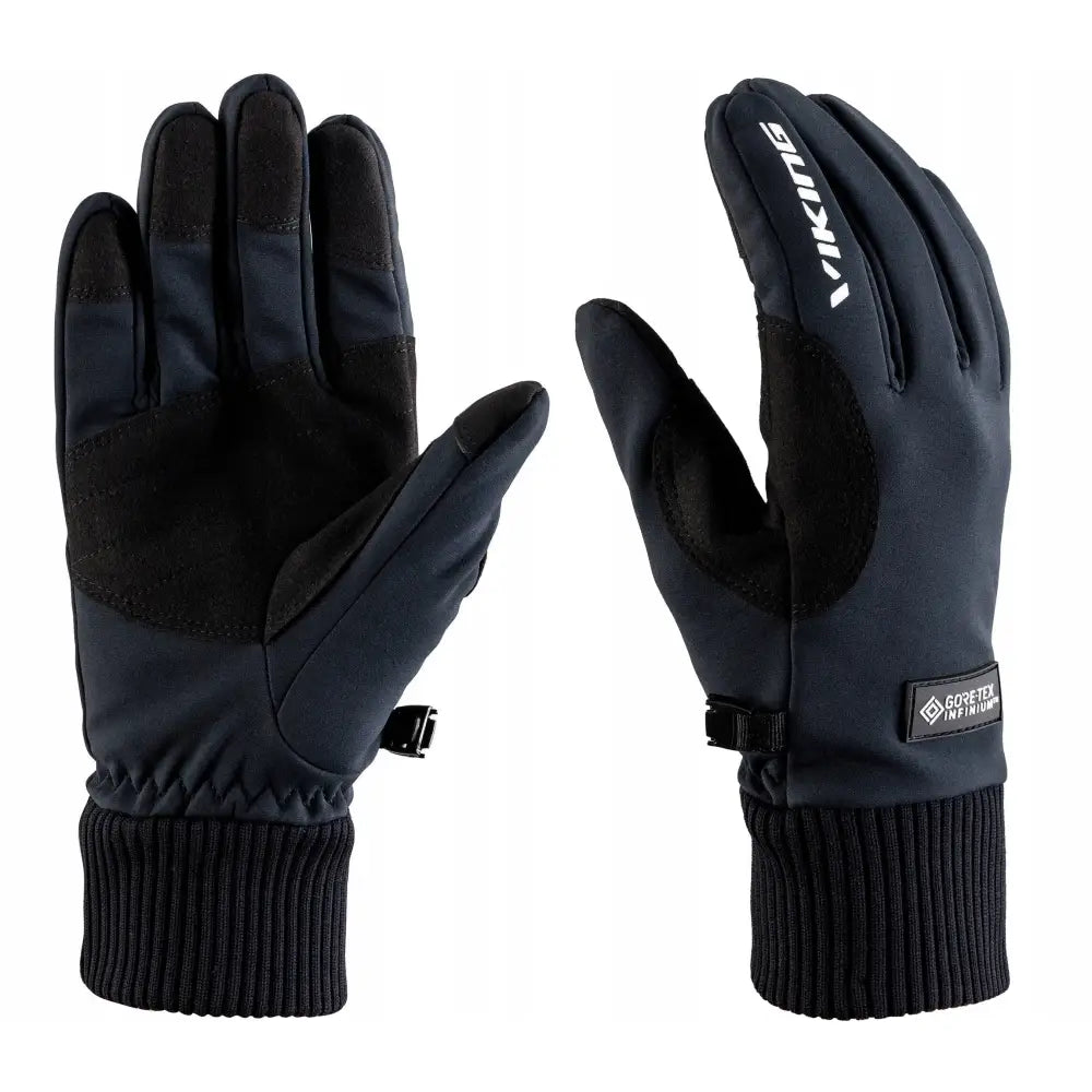 Viking Nortes Goretex Windstopper vinterhansker, svart tekstil med ribbemansjett og forsterkede håndflater.