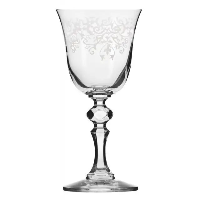Vinglass for hvitvin Krosno med gravert bladmønster og fasettert stett, frontvisning mot hvit bakgrunn.