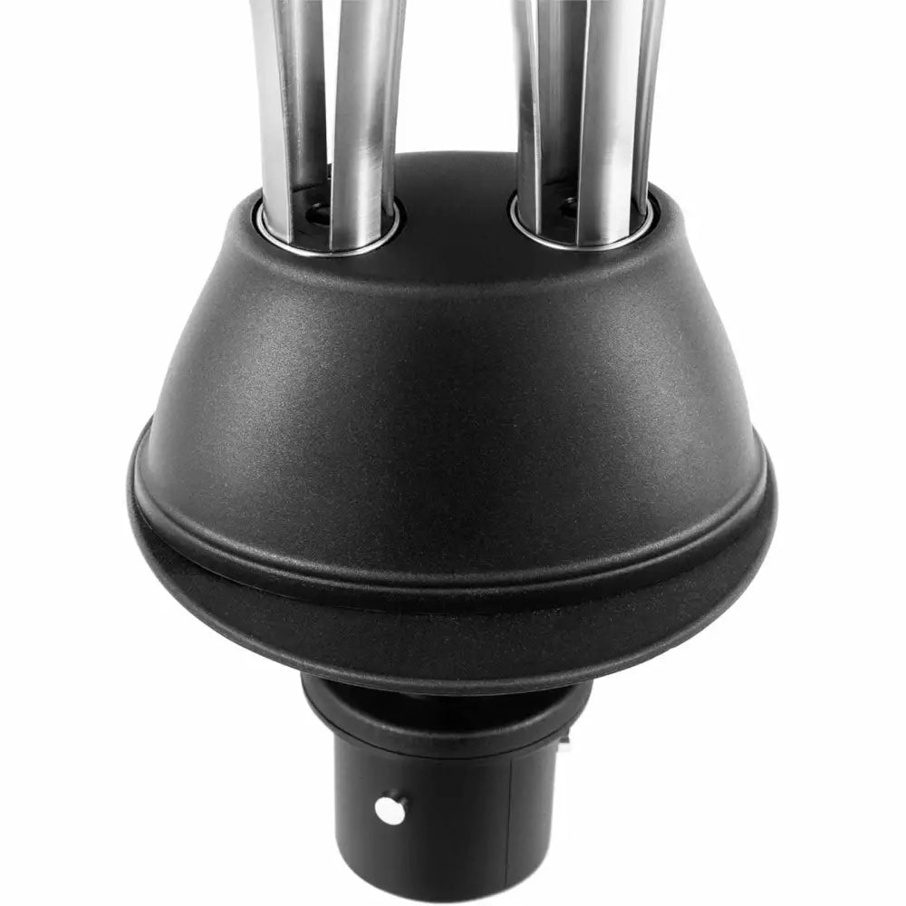 Vispemunnstykke for håndholdt blender, nærbilde av festet med tre stålrør gjennom avrundet base.