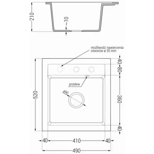 Vito Kjøkkenvask 1 Kum 520x490 Mm Svart - 6503521000-77