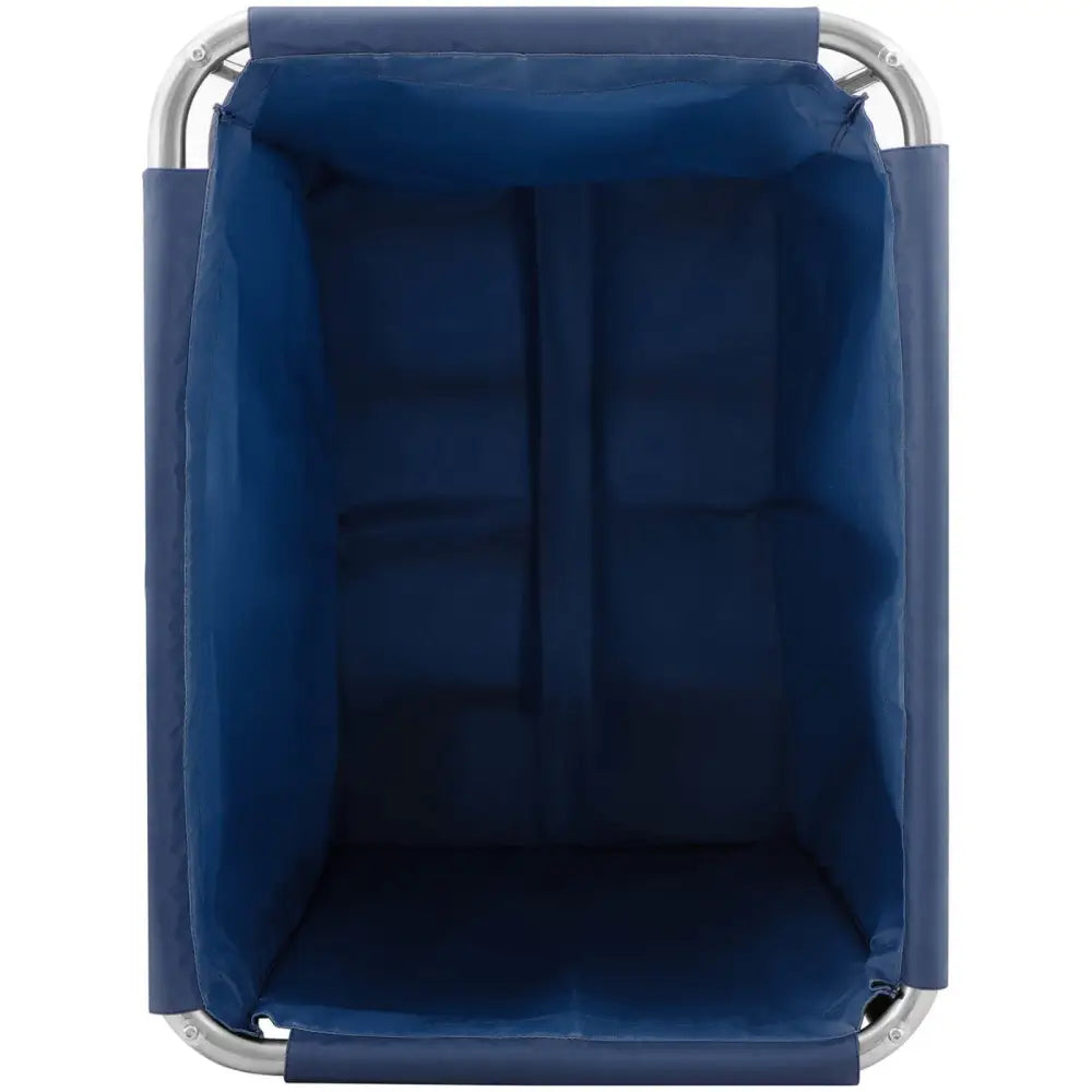 Vogn for hotellsenkningsservice, mørkeblå tekstilbeholder sett ovenfra med synlige sømmer og tom innside.