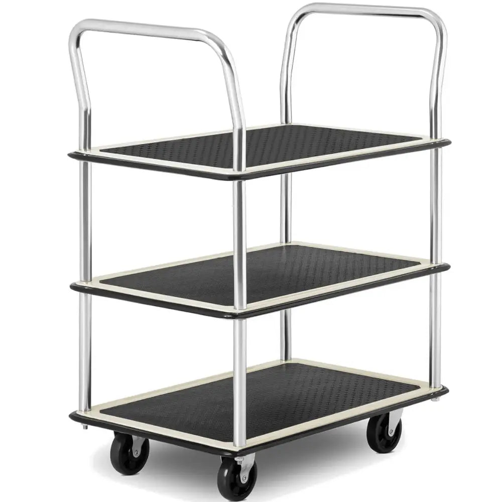 Vogntrolleytransport med Håndtak 3 Hyller Opptil 150 Kg 72 x 43 Cm