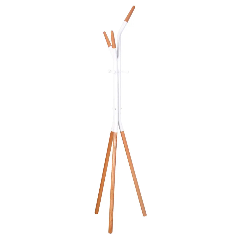 W51 kleshenger i hvit og bøk, sidevisning med flere hengere i ulike høyder og tre solide ben.