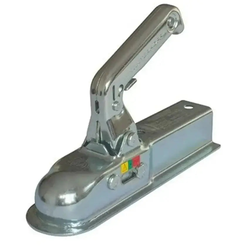 Winterhoff WW 8-D40 kulekobling, sølvfarget metall sett skrått ovenfra med oppslått håndtak og fargemerking.