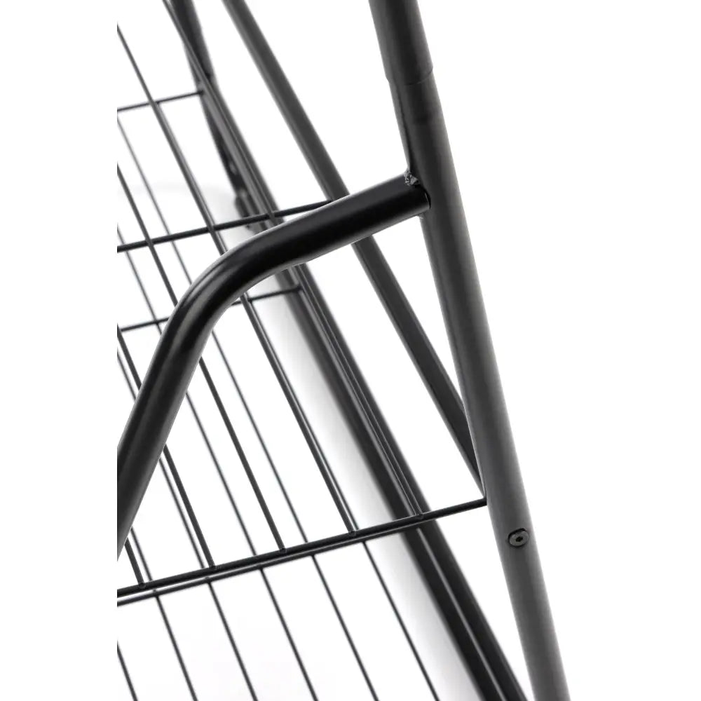 WU29 kleshenger i svart metall, nærbilde av trådhyller og synlig skruefeste mot hvit bakgrunn.