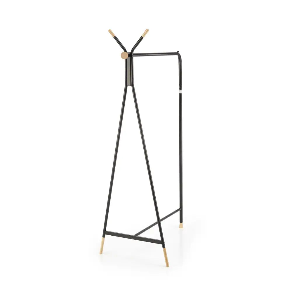 WU32 naturlig kleshenger, sidevisning av svart metallramme med lyse treinnslag og flere opphengspunkter.