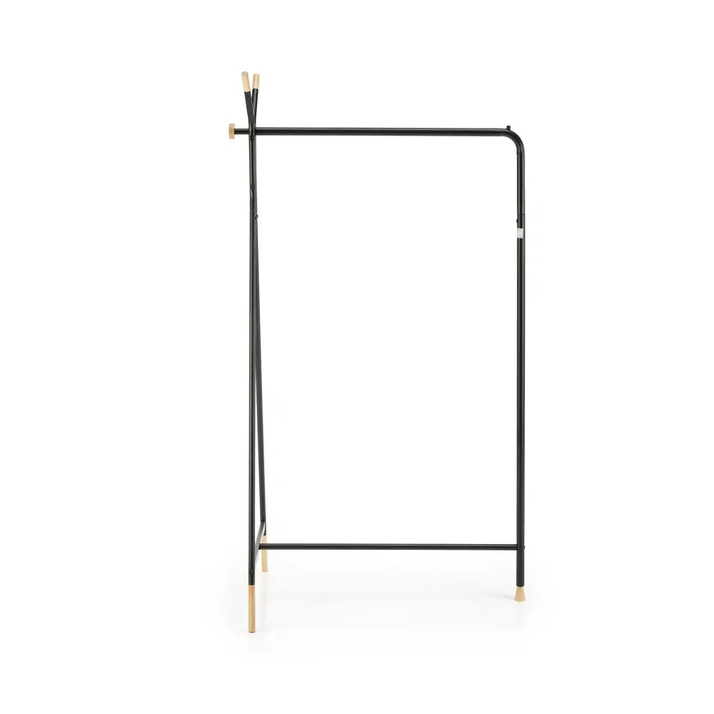 Naturlig kleshenger WU32, sort metallstativ med lyse tre-detaljer, sidevisning mot hvit bakgrunn.