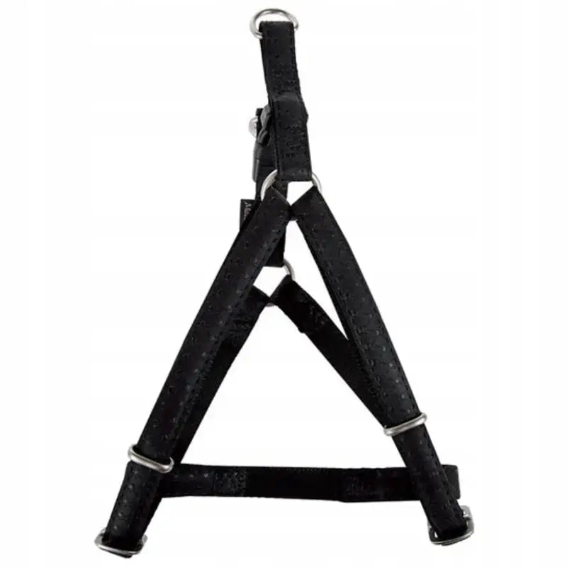 Zolux Justerbare Seler Mac Leather i svart, frontvisning med strukturert overflate, spenner og metallringer mot hvit bakgrunn.