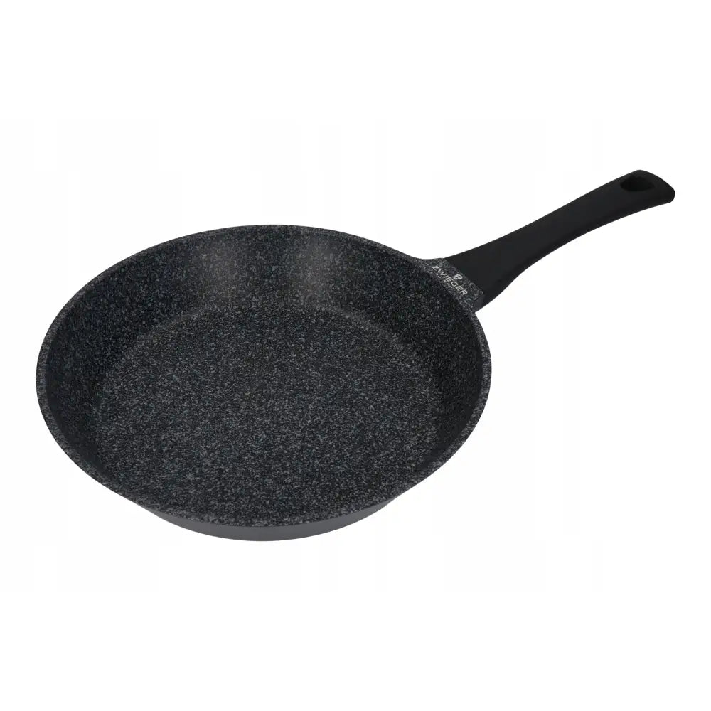 Zwieger stekepanne 28 cm med grå-svart steinoverflate og sort opphengshåndtak, sett skrått ovenfra.
