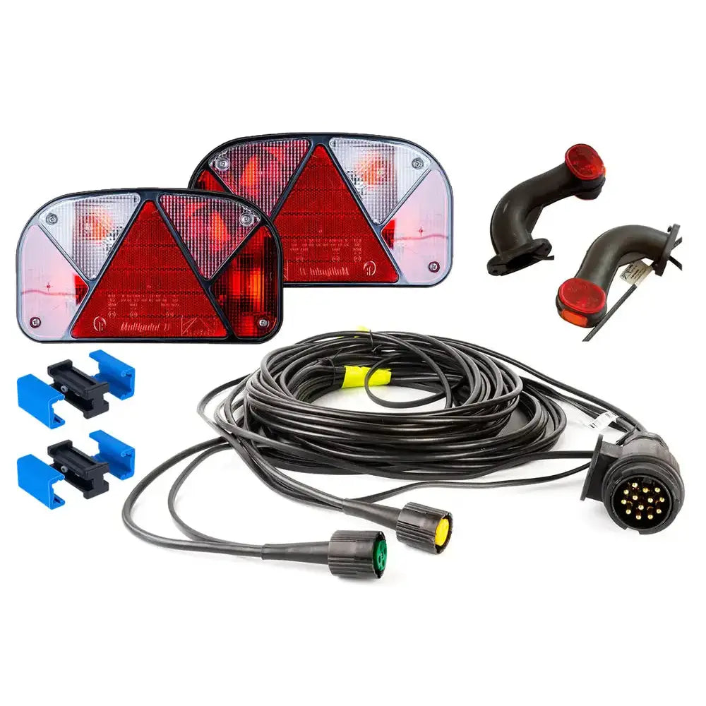 Aspöck Multipoint II baklykter og Superpoint II markeringslys med 7 m kabel, refleksarmer og koblingsklemmer.
