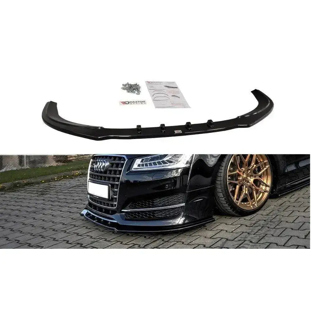 Frontspoiler til Audi S8 D4 i svart blank montert på hvit S8