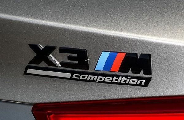 Emblem/logo til Bmw X3 M Competition Black i svart med M Power farger, montert på bakluke