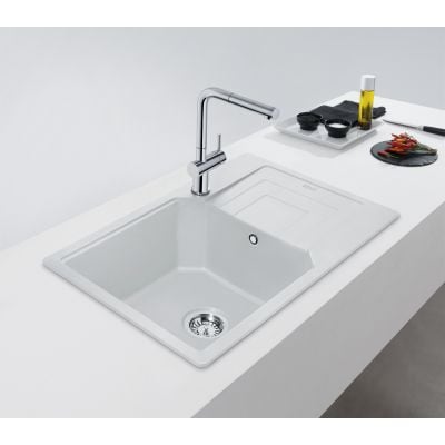 Franke Urban UBG 611-78 XL kjøkkenvask i hvit granittkompositt med avrenningsfelt sett ovenfra