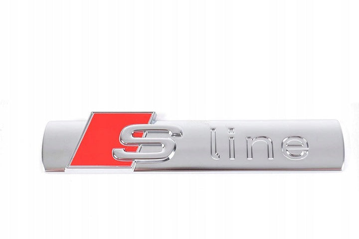 Emblem/logo til Audi S-Line Chrome i krom og rød for skjerm bak, original Audi emblem