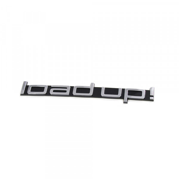 Emblem/logo til Vw LOAD UP Black / Glossy Chrome i svart og blank krom, original Volkswagen-del montert på bakluken