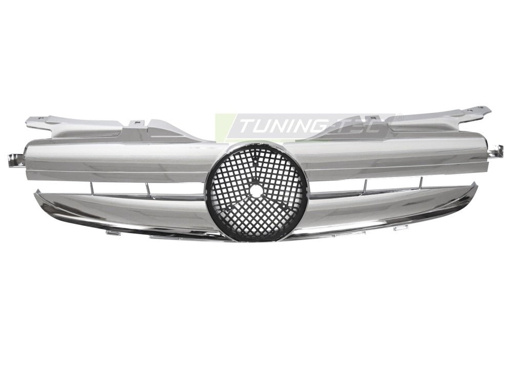 Detaljbilde av Grill SLK R170 96-04 krom med lamellstruktur og emblemfeste.