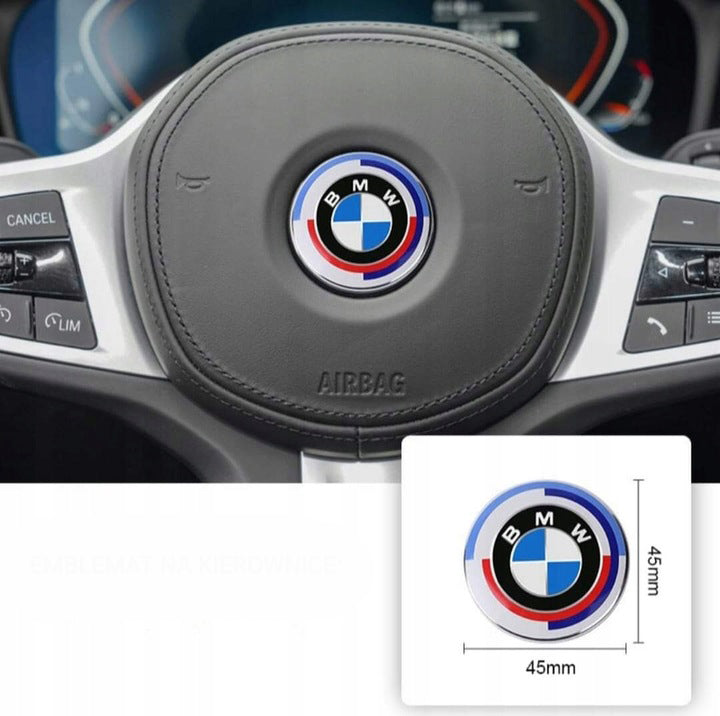 Emblem/logo til Bmw til ratt 50 Jahre M i flerfarget ABS og aluminium med diameter 45 mm
