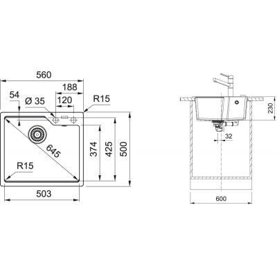Måltegning Franke Urban UBG 610-50 – mål 560x500 mm